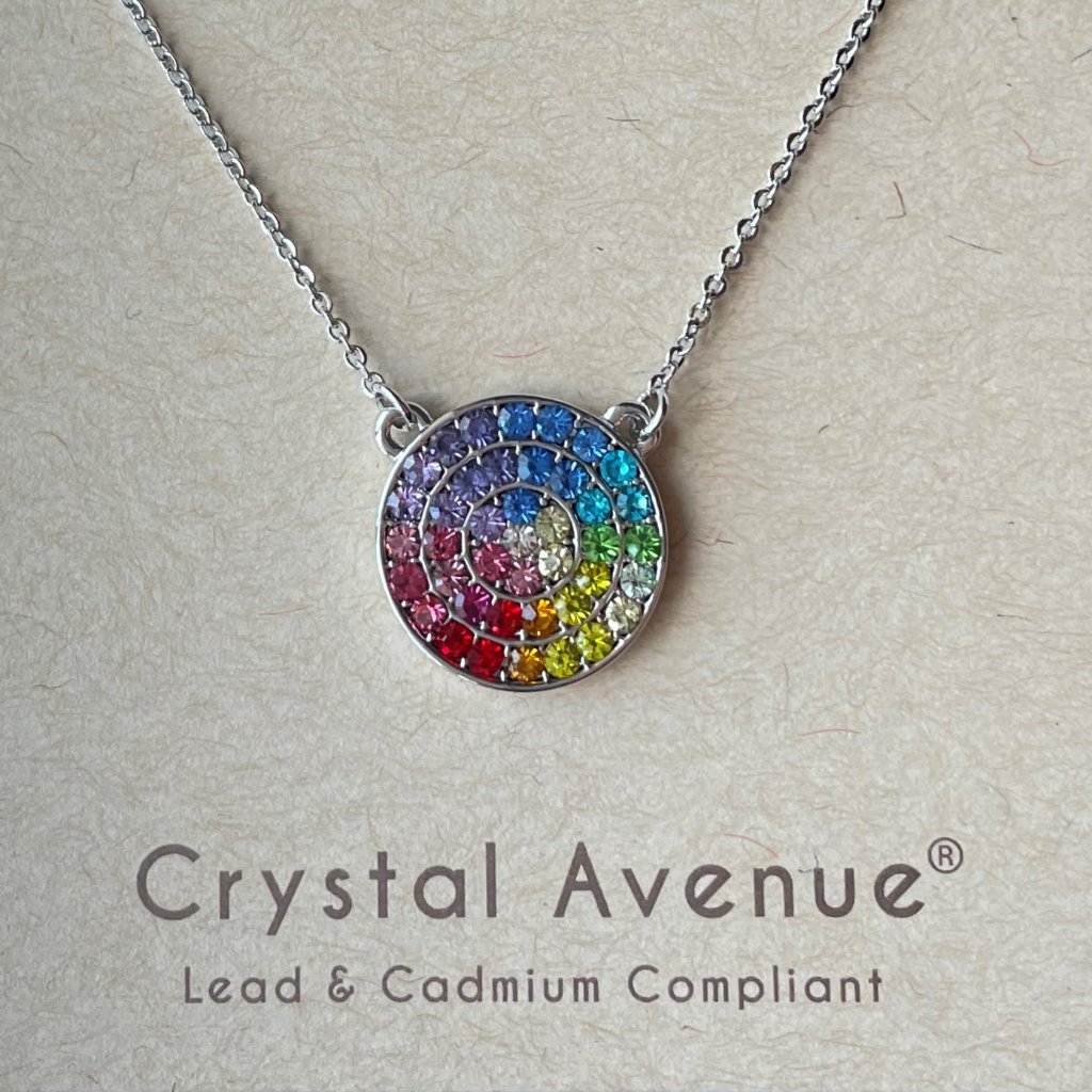 Rainbow Cubic Zirconia Disc Pendant Necklace